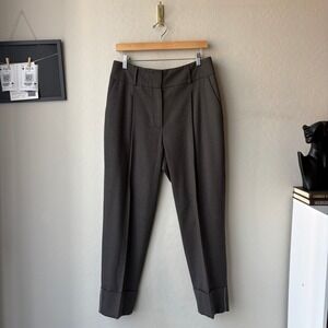 Peserico Italy Handmade Tailored Pleated Cuffed Pants Charcoal Grey Size 46